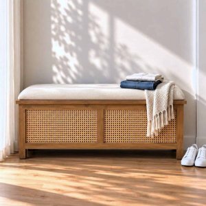 ספסל מרופד מעץ מלא דגם ראטן 90 ס"מ